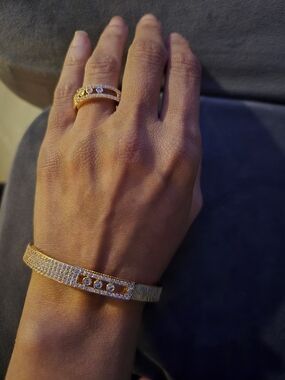 22kgp Dubai Messika Ste Jewelry Gold CZ Bracelet and Ring Set